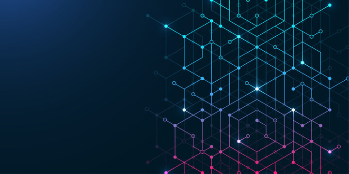 Technology abstract background lines, dots and hexagons. Hexagonal digital concept for poster, banner, header, footer