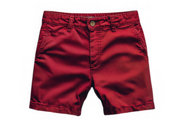 Red chino shorts isolated on transparent background, png file, no background png file