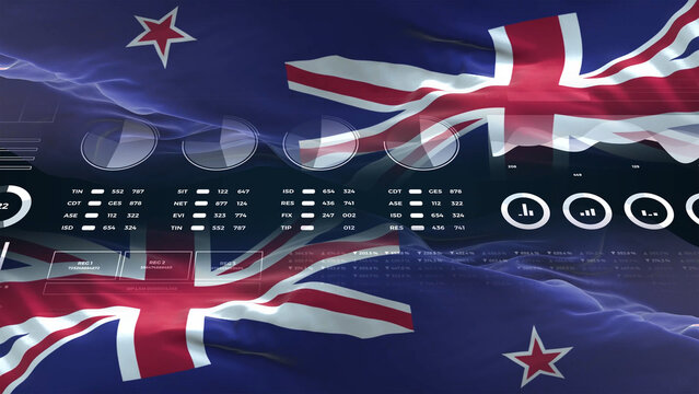 New Zealand flag - Waving flag on report analytics data statement - Powered by Adobe