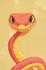 Fototapeta premium A lively cartoon illustration of a charming snake character with bright, artful colors