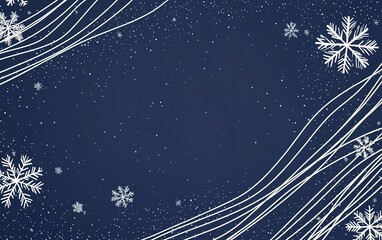 Winter wonderland backdrop with swirling lines and snowflakes on a deep blue background for festive occasions or designs