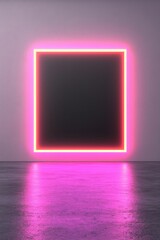 The installation features a black square with vibrant neon lights for an immersive experience