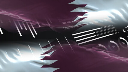 Qatar flag - Waving flag on report analytics data statement