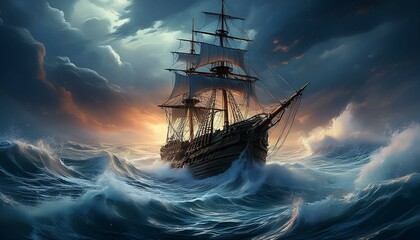 Obraz premium ship at sunset