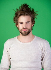 Man awake in morning. American man beauty face. Morning wellness. Good morning male face. Morning routine for man.