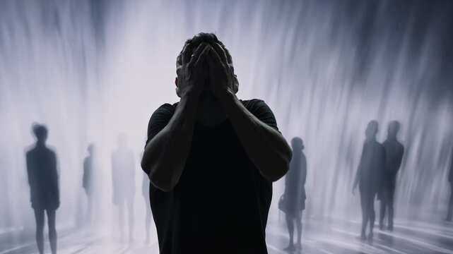 Distressed Person Surrounded By Shadowy Figures Mental Health Anxiety Depression Loneliness