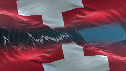 Switzerland flag - Waving flag on report analytics data statement © Myvector