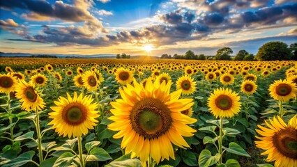 Fototapeta premium field of yellow sunflowers. Flowering meadow on summer landscape
