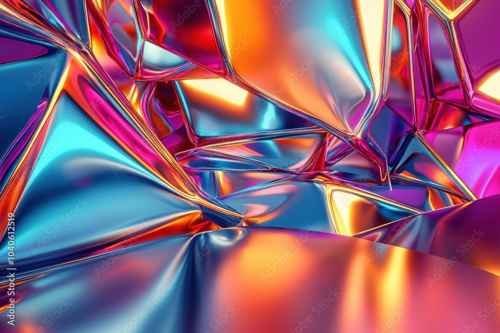 Canvas Prints metallic abstract shapes with vibrant color accents in a futuristic