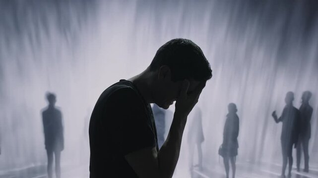 Silhouette Man Struggling With Mental Health Showing Social Anxiety Depression Loneliness