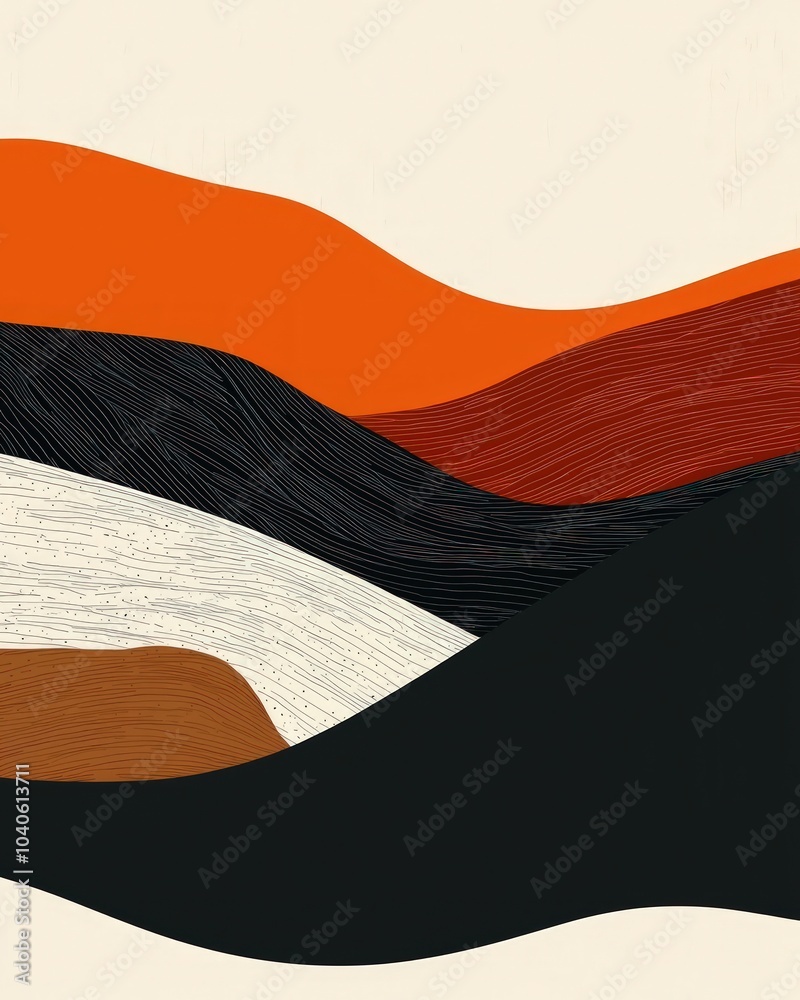 Wall mural minimalist abstract waves with sharp edges in a bold color palette