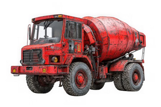 Red Concrete Mixer isolated on transparent background, png file, no background png file