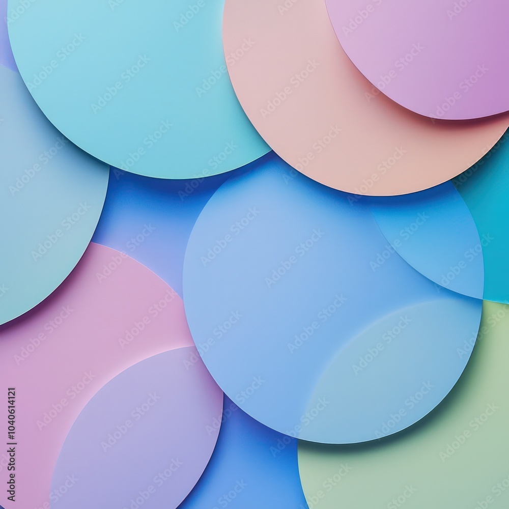 Wall mural minimalist overlapping circles in soft pastels with shadow effects