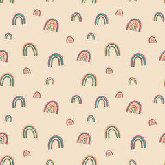 rainbow pattern - hand drawn - butter cream colored background