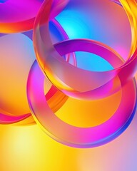 Overlapping circular shapes in dynamic neon colors with soft shadows