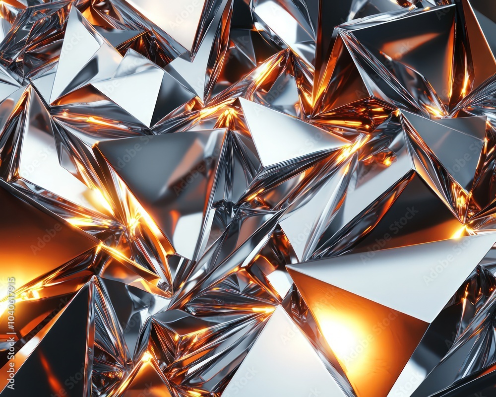 Poster sharp triangular shards with metallic finishes and light reflections
