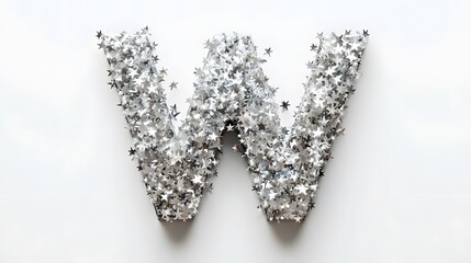 23. A letter W made of sparkling stars, twinkling against a white background