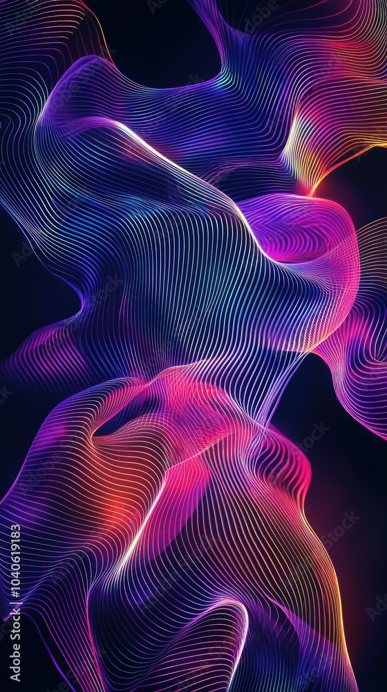 Wall mural wavy abstract lines in neon colors creating a dynamic fluid motion