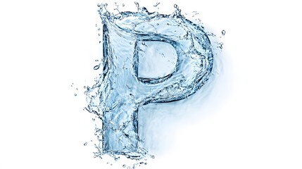 42. A letter P made of flowing water, creating ripples on a white background