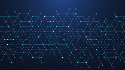 Technology abstract background lines, dots and hexagons. Hexagonal digital concept for poster, banner, header, footer