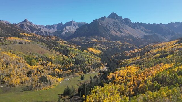 Aerial view of the fall colors in Colorado including the San Juan Mountains