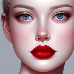 Fototapeta premium ROSTRO OJOS AZULES LABIOS ROJOS