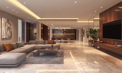 Interior of modern living room panorama