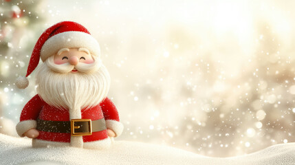 Christmas winter background with Santa Claus on soft snow. Merry christmas and happy new year, with copy space for text