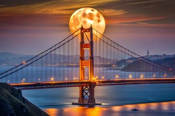 Obraz premium supermoon over the bridge 