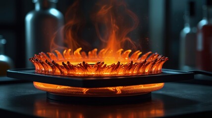 burning stove in a kitchen