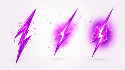 Obraz premium Purple Lightning Bolts Striking in Various Styles and Intensities Generative AI