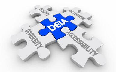 Diversity Equity Inclusion Accessibility DEIA Puzzle Pieces Solution 3d Illustration
