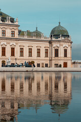  Belvedere Palace reflection in water pool, Vienna, Austria