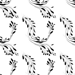Obraz premium Seamless abstract botanical pattern. Simple background with black, white texture. Digital brush strokes. Plants. Design for textile fabrics, wrapping paper, background, wallpaper, cover.