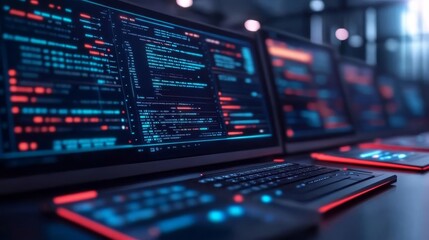 Fototapeta premium Futuristic software development, interactive holographic screens, sleek design