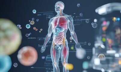 Conceptual representation of the human body illustrating resistance and diabetes mechanisms in a digital environment