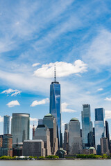 Fototapeta premium New York, United States. Lower Manhattan skyline. NY, Panorama view of New York city skyline in Midtown Manhattan. NYC, USA, Manhattan. New York from New Jersey. Downtown Manhattan.