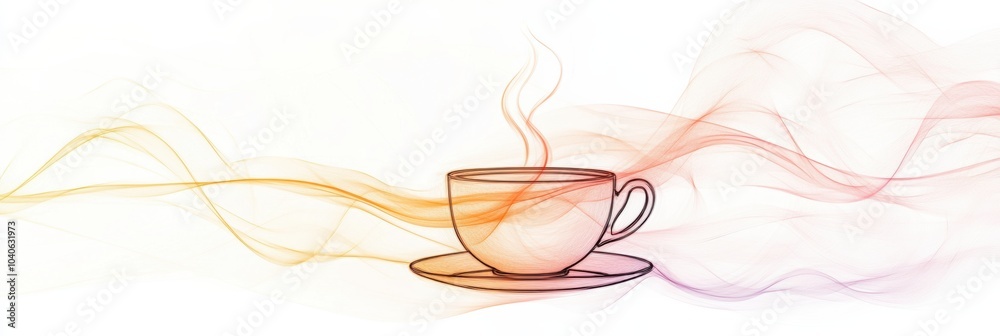 Aufkleber the artwork features a clean line drawing of a tea cup accompanied by soft steam lines, creating a c