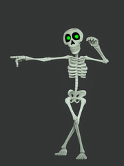 skeleton cartoon is dancing and showing the way out with style