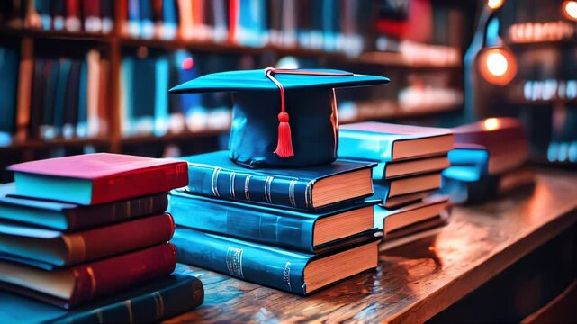 Graduation cap with glowing connections in a digital world, symbolizing online education and modern learning