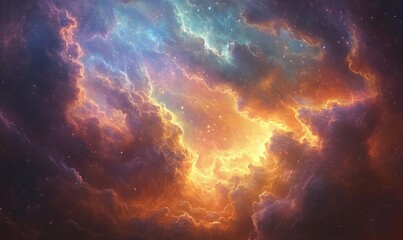Fototapeta premium An expansive space scene filled with vibrant nebulous clouds, capturing the immense scale and the captivating blend of colors illuminating outer space scenery