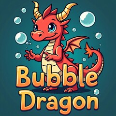 Fototapeta premium Whimsical Cartoon Dragon Blowing Bubbles Design