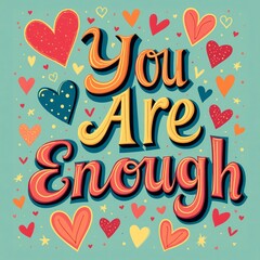 Colorful Heartfelt You Are Enough Typography Design