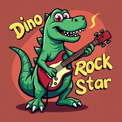 Cartoon Dinosaur Rock Star Guitarist Design