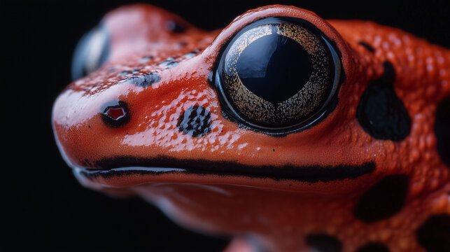 Strawberry poison-dart frog, Oophaga pumilio from the tropical rain forest of Costa Rica macro shot 8k