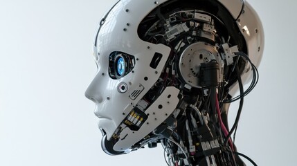 Fototapeta premium A detailed view of a humanoid robot's advanced sensory perception array, showcasing multi-modal environmental awareness and situational analysis capabilities, Robotics technology style