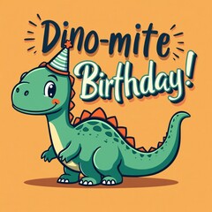 Fototapeta premium Cute Dinosaur Wearing Party Hat for Dino-mite Birthday Design