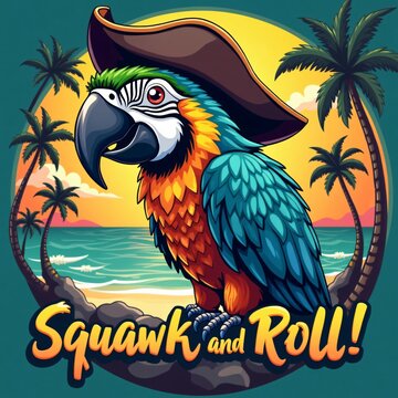 Playful Pirate Parrot Squawk and Roll Tropical Design