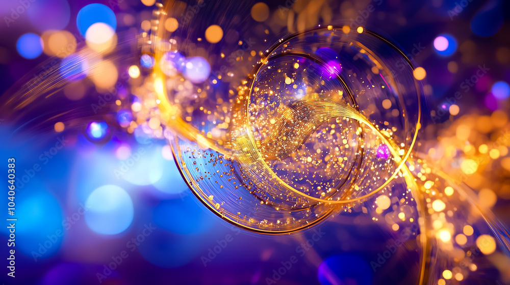 Poster an abstract visualization features glowing quantum computing elements with intricate, dynamic patter