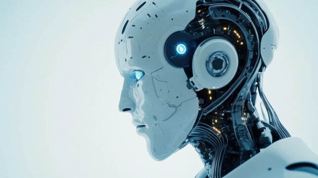 A detailed view of a humanoid robot's integrated AI reasoning module, showcasing cognitive processing and decision-making capabilities, Artificial intelligence technology style